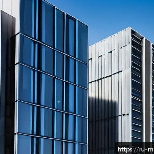 Home 31 현대건축물 미세먼지 저감 건축 - A modern urban building facade coated with advanced nanotechnology dust-reducing layers, showing a s...