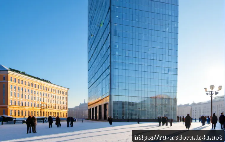 Home 17 현대건축물 유리 파사드 기술 - Photorealistic modern office tower in Moscow with an advanced double-skin glass façade, clear view o...